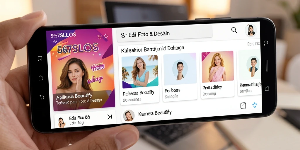 Antarmuka aplikasi 567SLOTS dengan fitur Kamera Beautify yang memukau.