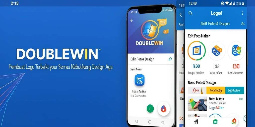 Antarmuka pengguna <strong>DOUBLEWIN</strong> yang memudahkan pembuatan logo.