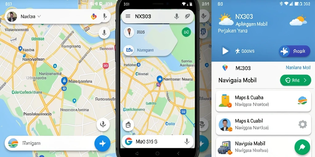 Antarmuka aplikasi NX303 untuk navigasi mobil yang intuitif dan informatif.