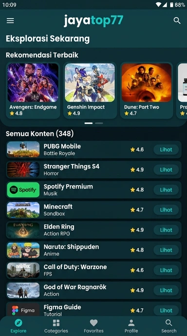 Tampilan katalog aplikasi jayatop77
