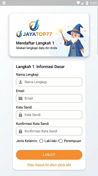Tampilan halaman daftar jayatop77
